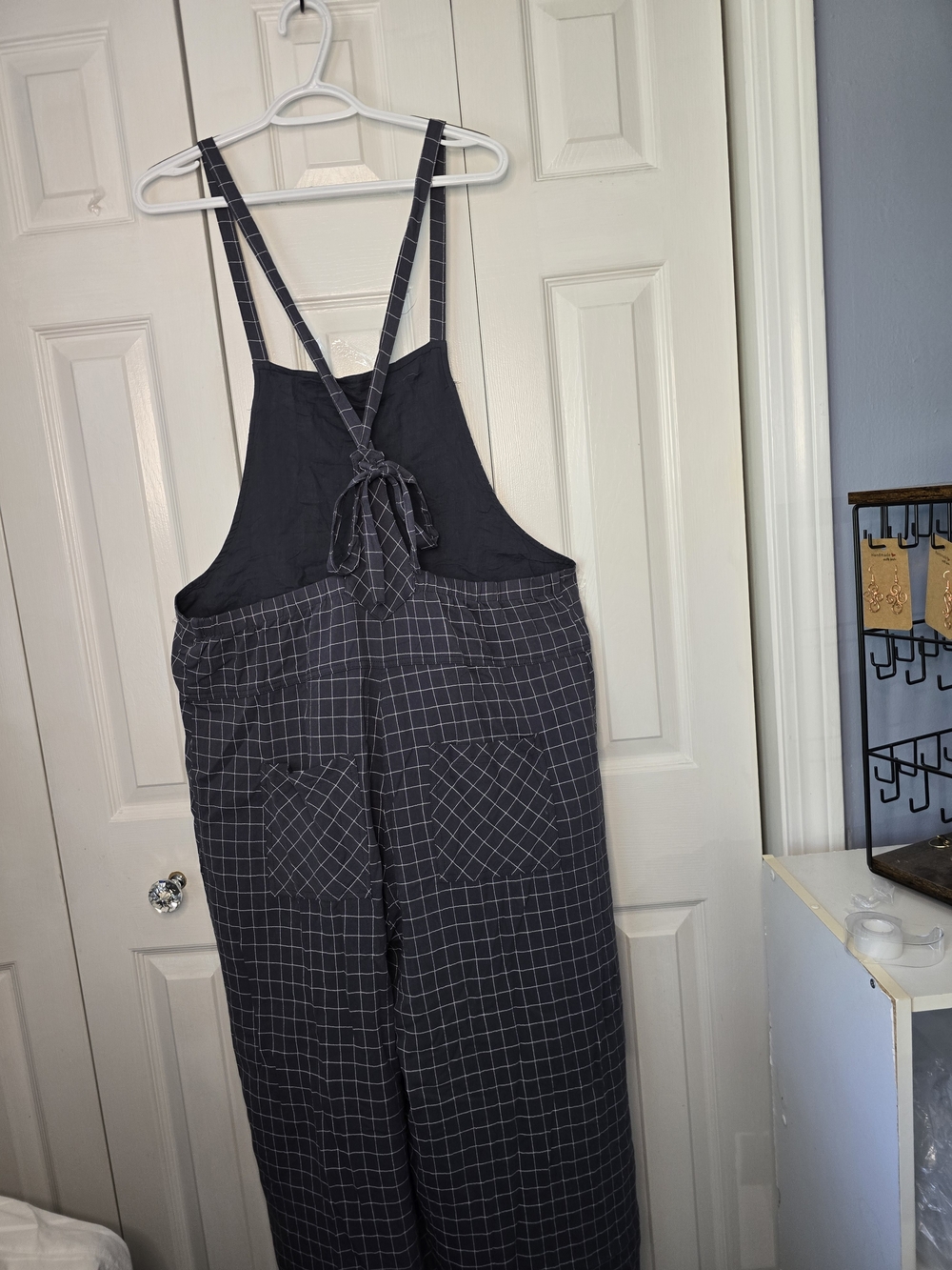 NWT 2Easel Navy Wide-Leg Pants with White Windowpane Grid - Picture 7 of 14